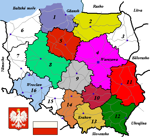 Posko - mapa krajů