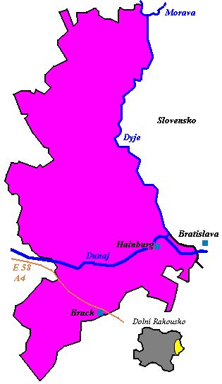 mapa okresu March-Donauland