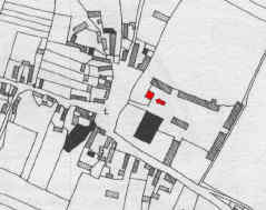 katastrln mapa obce z r. 1842 s vyznaenm msta tvrze